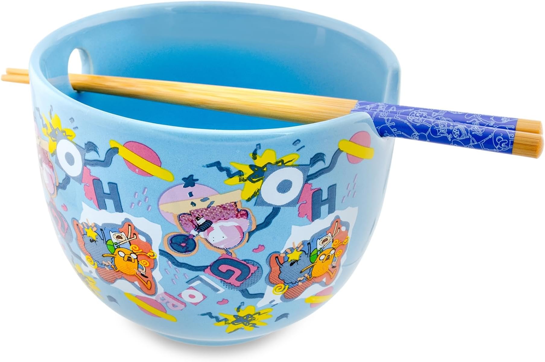 Adventure Time Toss Print Ceramic Ramen Dinnerware Set | Includes 20-Ounce Noodle Bowl and Wooden Chopsticks