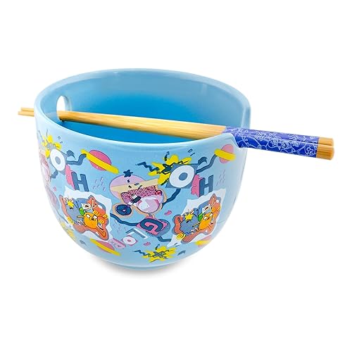 Silver Buffalo Adventure Time Toss Print Ceramic Ramen Dinnerware Set | Includes 20-Ounce Noodle Bowl and Wooden Chopsticks, Blue