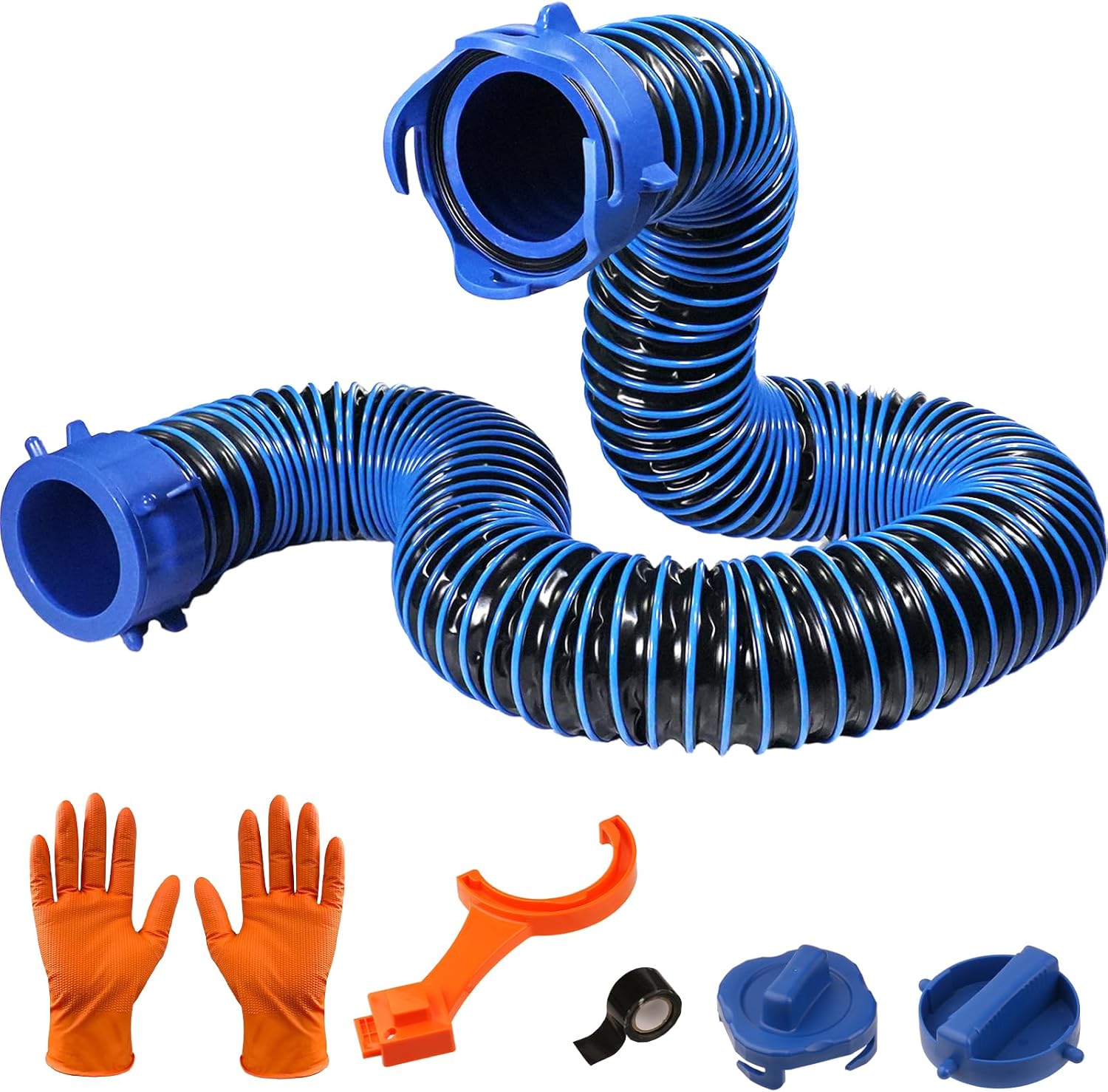 SheeChung 5 FT RV Sewer Hose, Sewer Hose for RV Camper, Heavy-Duty Camper Sewer Hose Kit with Leak-Proof Swivel Fittings, 2 Storage Caps, TPE Tech for Crush-Proof and UV-Resistant
