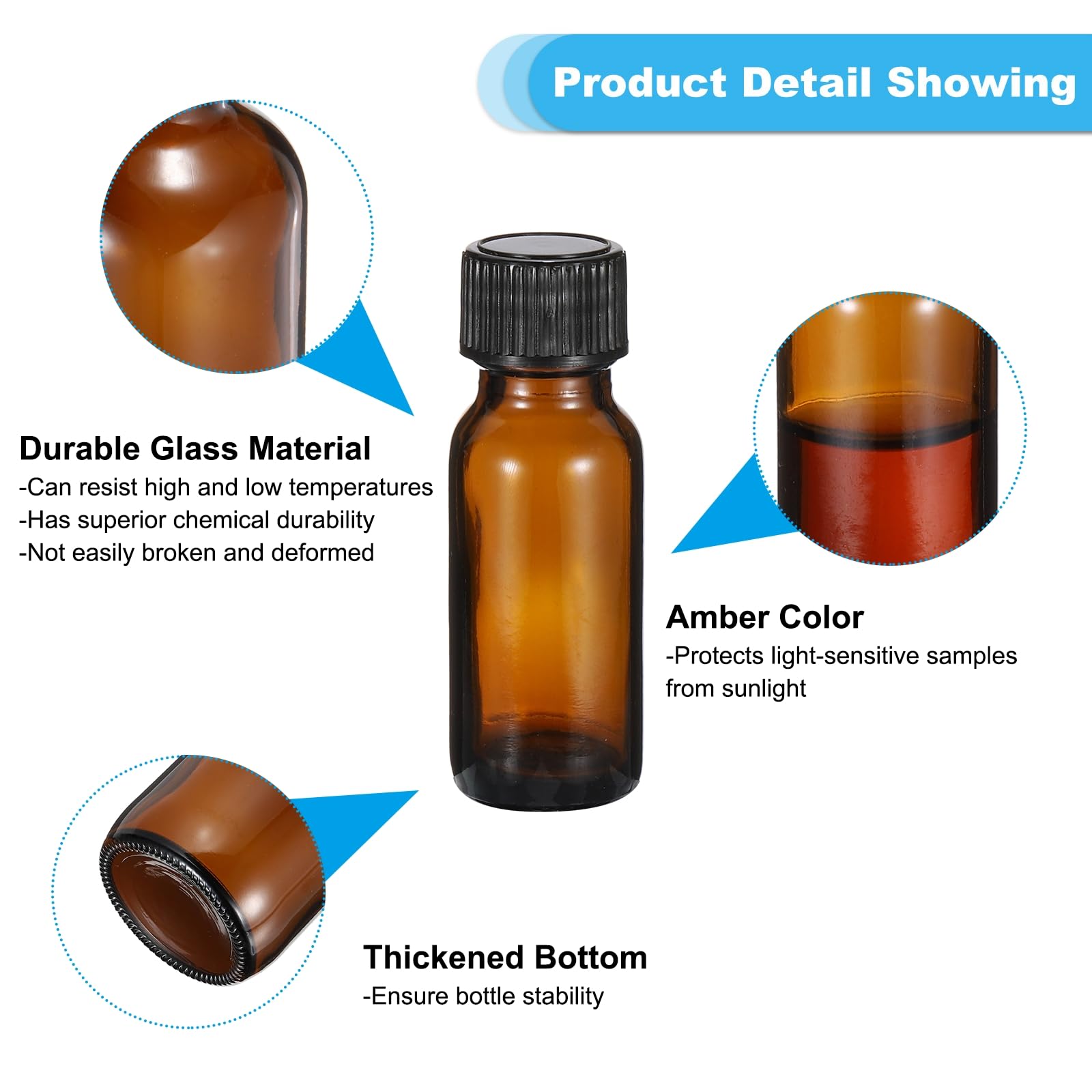 PATIKIL 0.5oz(15ml) Flaconi Vetro Modello, 48Pezzi Flaconi Rotondi Con Cappa Conica Nera In Poli Per Liquidi Reagenti, Oli Essenziali, Profumo, Ambra