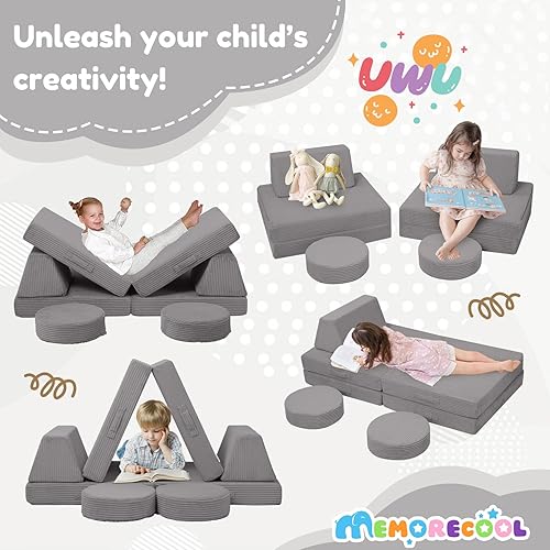 Miniatura 102 de MeMoreCool Sofá modular de 8 piezas para niños, sofá de espuma convertible rosa para sala de juegos Rosa (Dusty Rose),Verde bosque,2-marino,Azul