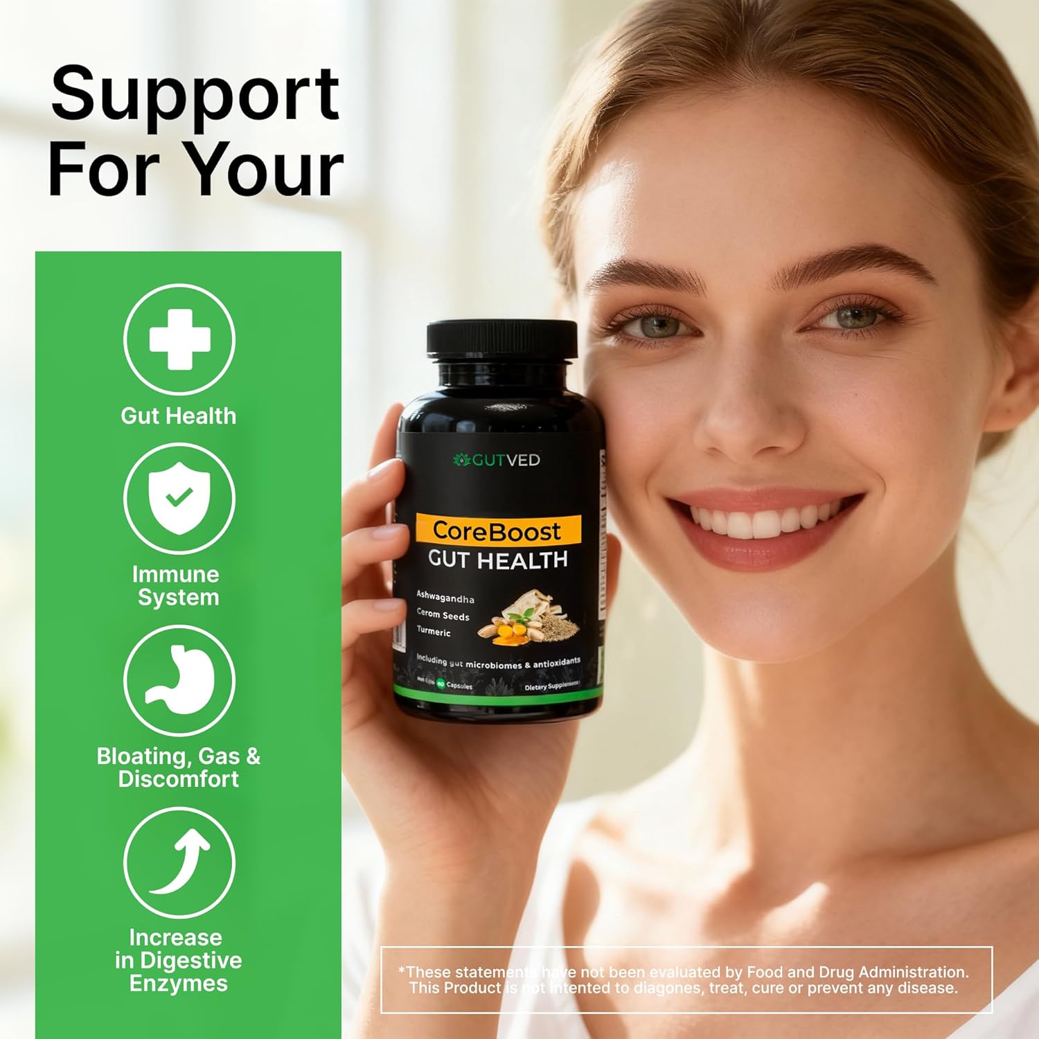 Bloating & Gas Relief Probiotic – 9 Active Ingredients for Daily Gut Balance & Digestive Support with Turmeric, Ginger, Prebiotics – Plant-Based Formula for Women & Men, 60 Capsule - Image 8