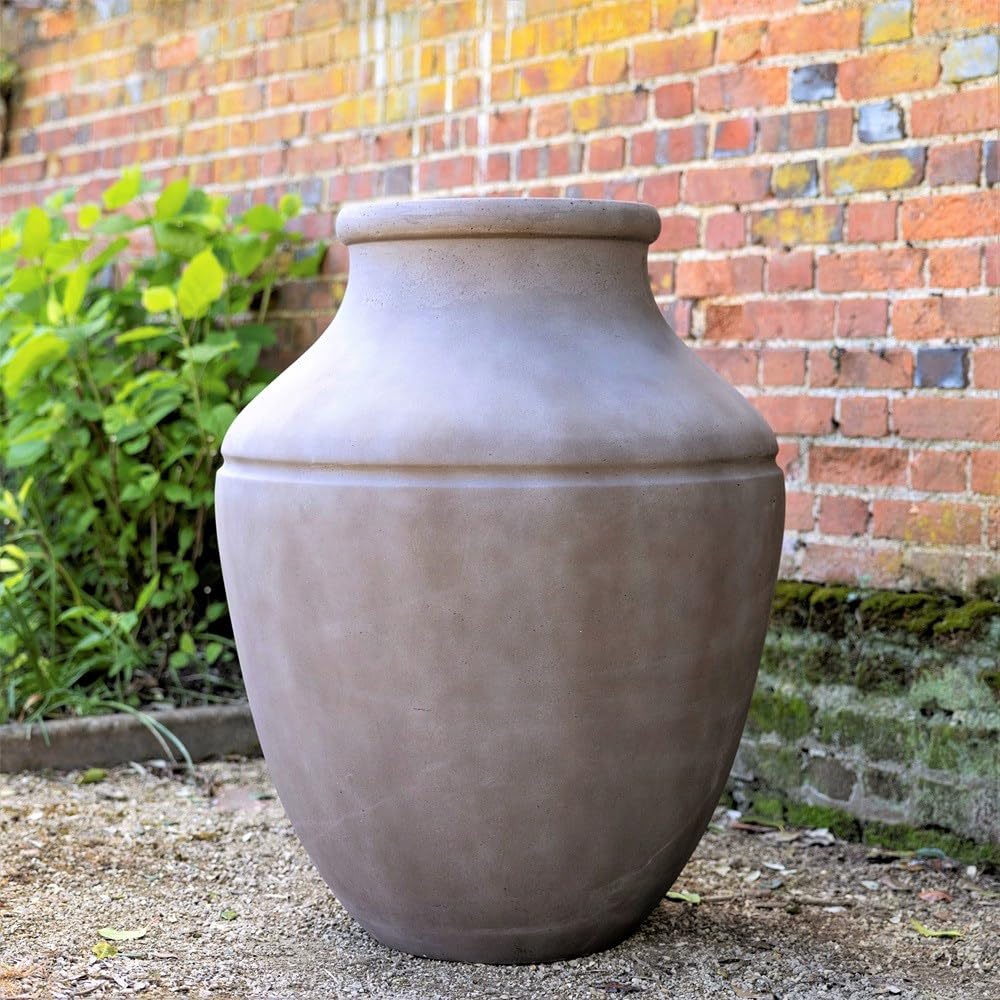 Primrose Brown Cement Round Garden Plant Vase Designed Planter 90Cm from B&Q