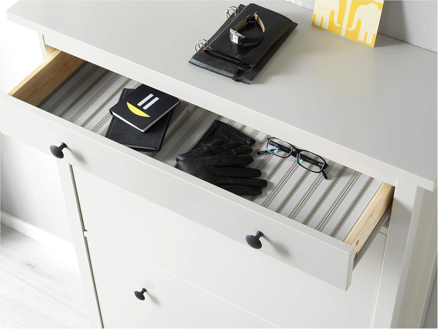 HEMNES Shoe Cabinet top drawer open