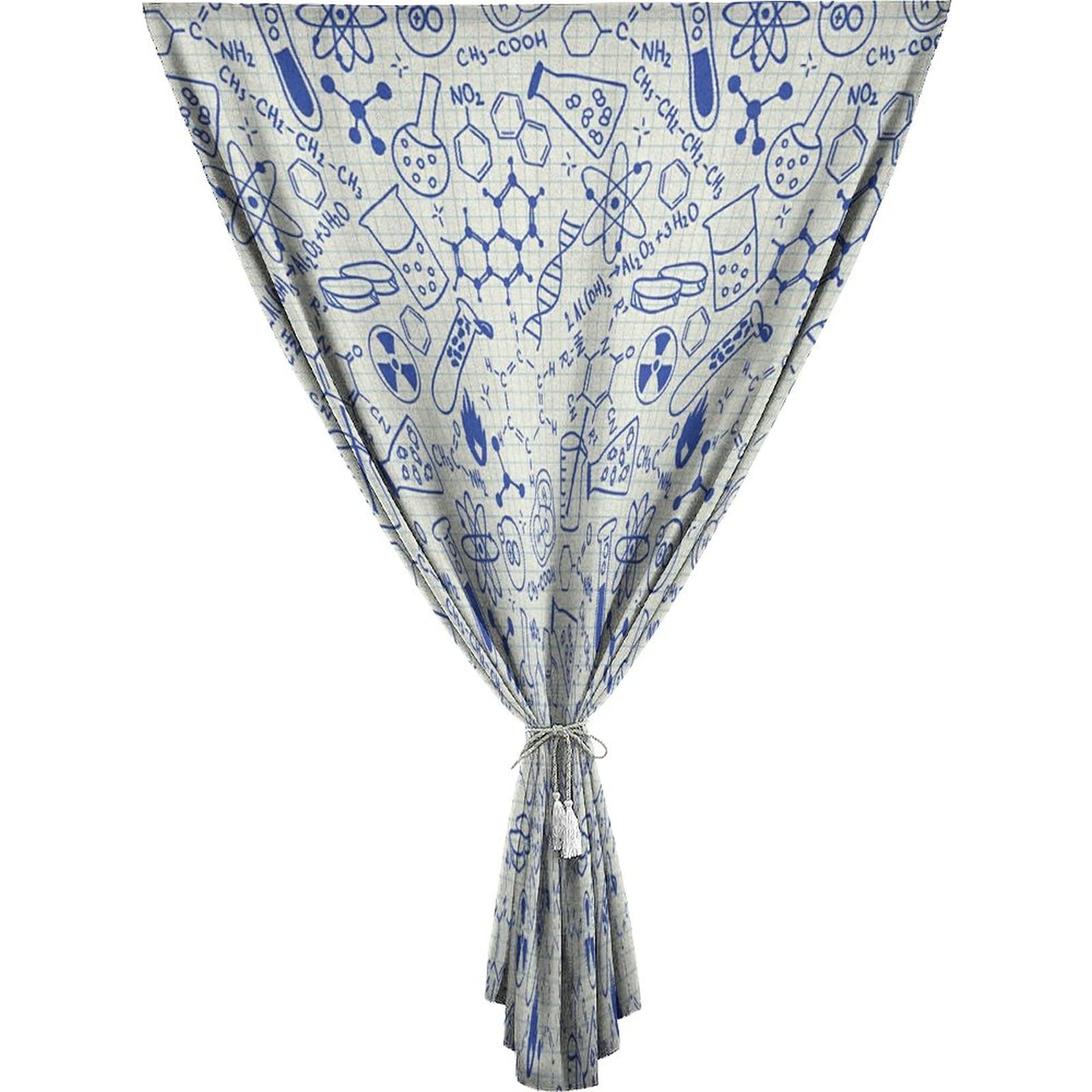 Autohesion Curtains, Children Window Curtain Panel, Science Chemistry Geometry Math Nerd Geek Genius Print Thermal Lnsulated Room Darkening Small Drapes,35W x63L Inch, for Kitchen Bathroom