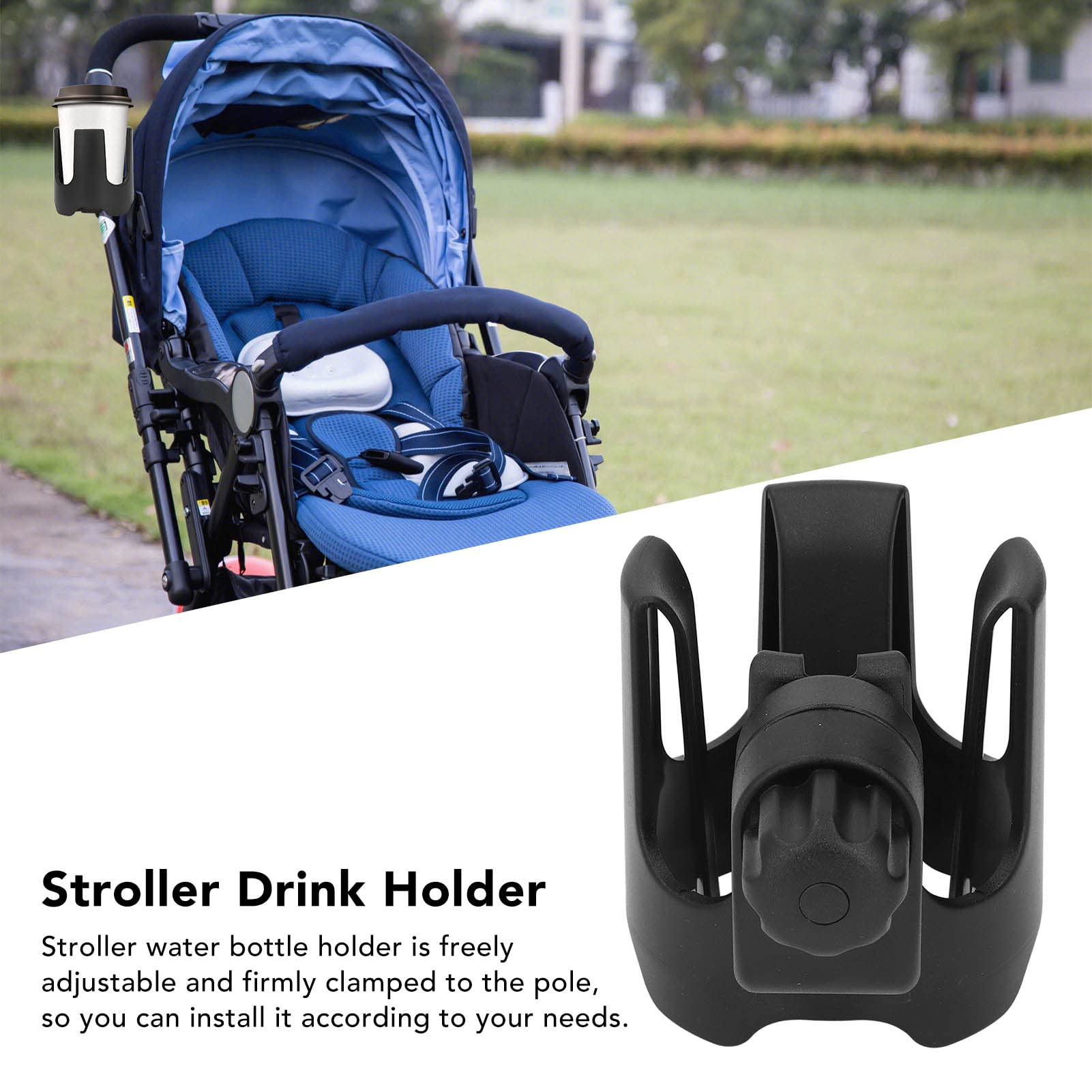 Universele Bekerhouder voor Kinderwagen, Kinderfiets Bidonhouder, Drinkorganizer met 360 Graden Rotatie, Verstelbare Bekerhouder Past voor Beker, Waterfles, Blikje, Accessoires voor Kinderwagens