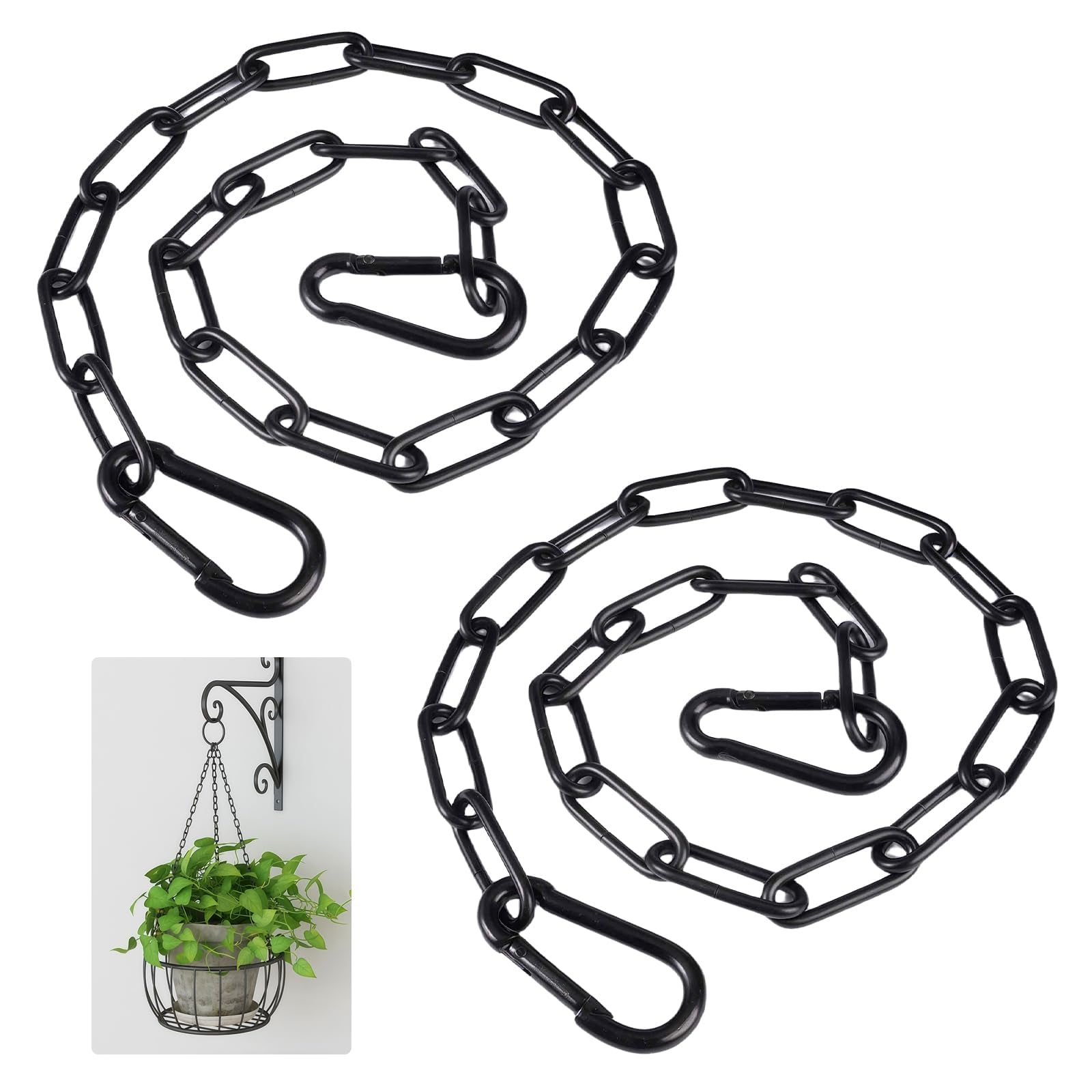 2 Pack Black Stainless Steel Chain, 3mm x 60 cm Chain Lock with Carabiners