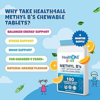 Health4All Kids Methyl B's 180 Chewable Tablets (6 Months Supply), Stress & Mood Support for Children 4+, Methylated B Vitamins B12 Methylcobalamin, 5-Methylfolate & Vitamin B6 P5P, Vegan | Made in UK
