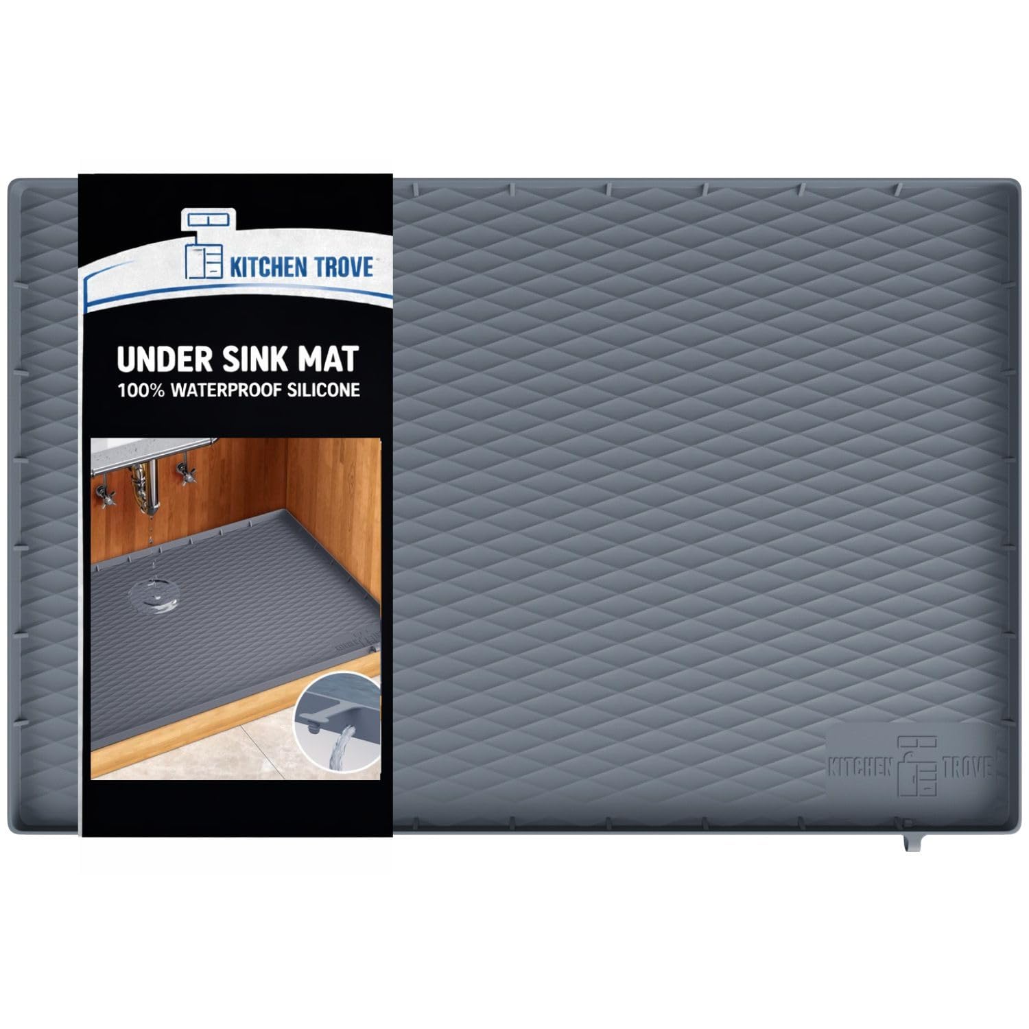 Heavy Duty Under Sink Mat for Kitchen Waterproof 34" x 22" Silicone Under Sink Tray with Raised Edges for Kitchen & Bathroom - Kitchen Cabinet Organizers and Storage Sink Drip Tray