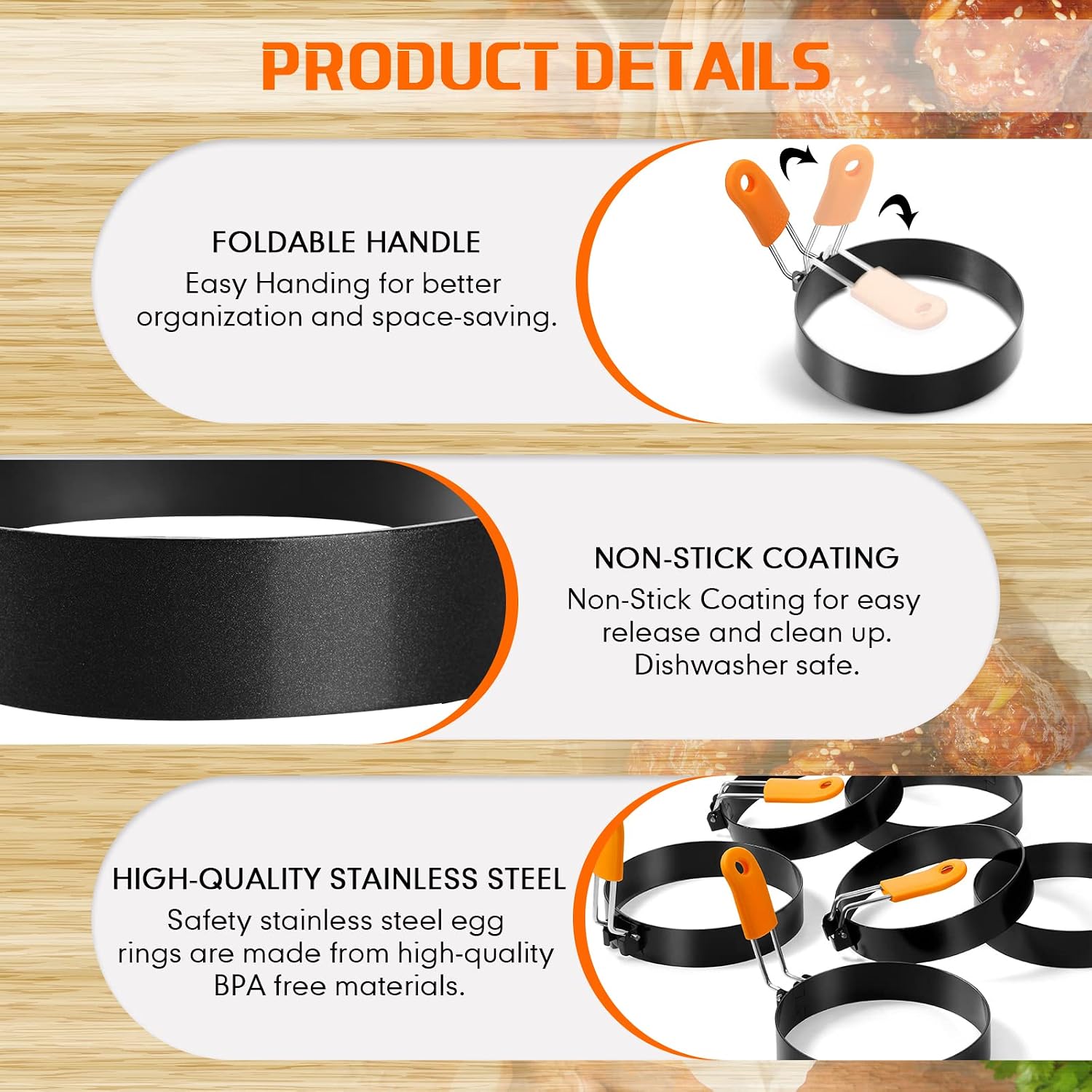 Patelai 4 Pcs 4 Inch Professional Egg Ring Pancake Ring Set