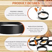 Vista 5 de Patelai Juego de 4 anillos profesionales para panqueques, de acero inoxidable, con mango de silicona naranja para desayuno, tortitas (4 pulgadas)