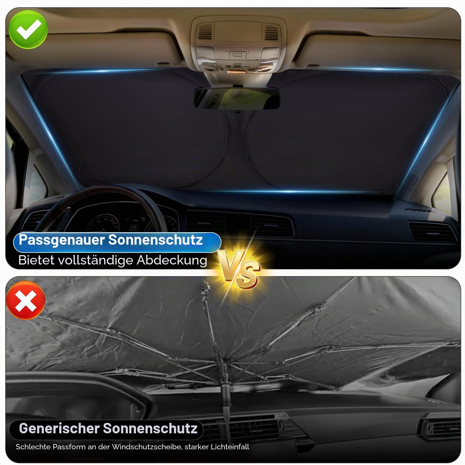 ZATOOTO Sonnenschutz Auto Frontscheibe Custom Fit für VW Passat B8 Variant 2015-2023, Faltbare, Verdickte Reflektierende Polyester Blockiert UV-Strahlen und Hält das Auto Kühler