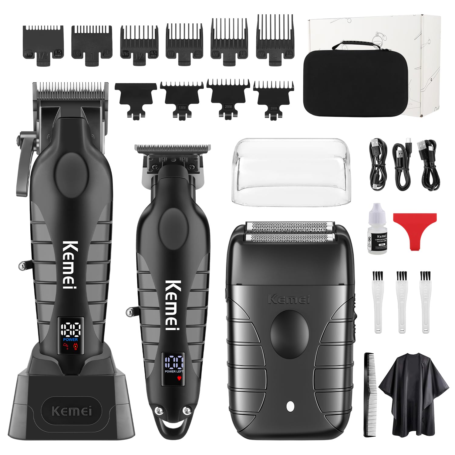KEMEI Professional Hair Clippers for Men, Cordless Barber Clippers Set and Trimmers Kit, Rechargeable Electric Foil Shaver & Beard Trimmer, Men's