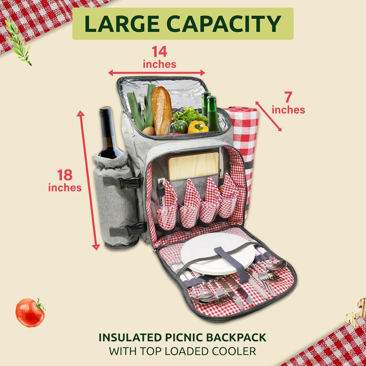 Nature Gear Zaino da picnic per 4, set da picnic isolato con stoviglie, refrigeratore per vino, coperta e servizio di posate, borsa impermeabile per esterni, per spiaggia, campeggio, viaggi e parco