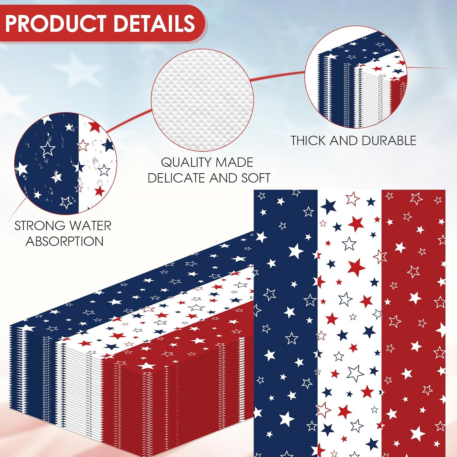 100 Pcs 4th of July Napkins Patriotic Guest Disposable Paper Napkins 2-Ply Red White Blue Star Cocktail Hand Towel for Kitchen Bathroom Independence Day Party Decor Supplies,15.7 x 13 Inch