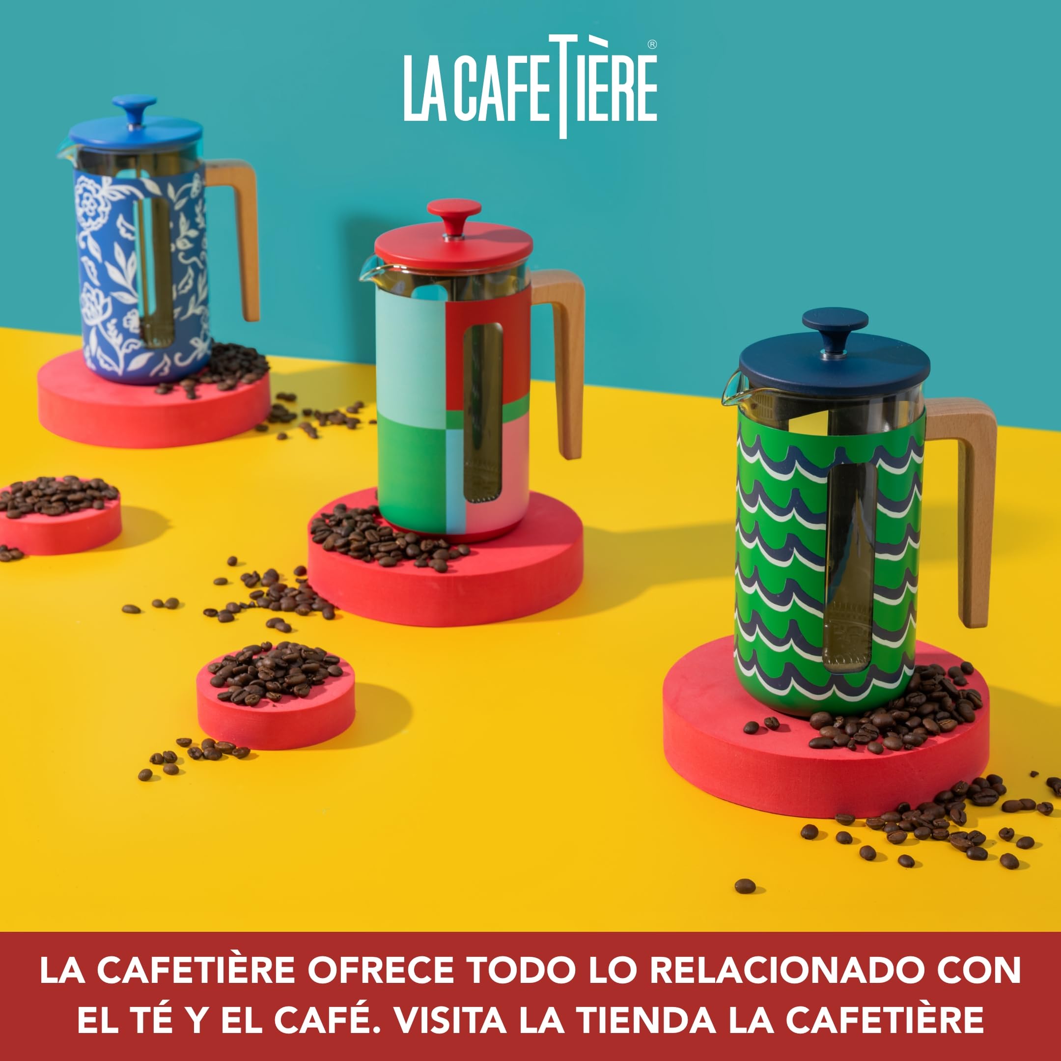 La Cafetière Pisa - Cafetera grande de prensa francesa con diseño de remolino, cafetera de cerámica resistente al calor de 1 L con émbolo de fácil agarre, té suelto y café molido, Cyan Tides