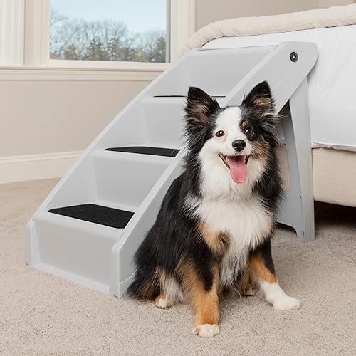 PetSafe CozyUp Folding Dog Stairs - Pet Steps for IndoorOutdoor at Home or Travel - Dog Steps for High Beds - Built-in Safety Features Includes