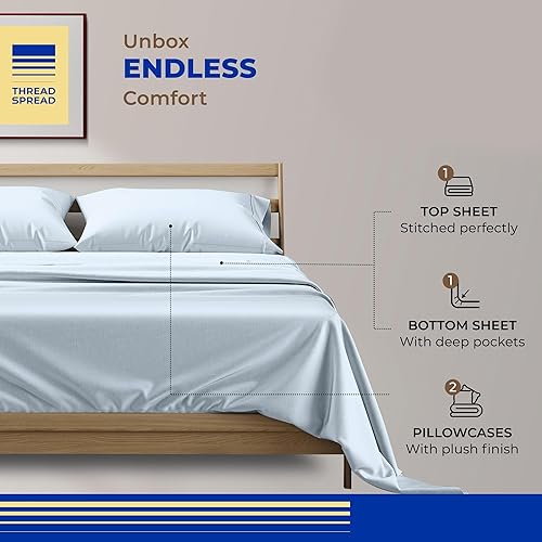 Miniatura 110 de THREAD SPREAD Sábanas 100% de algodón egipcio, tamaño individual, 800 hilos altos, 3 piezas, sábanas individuales extra largas para dormitorio