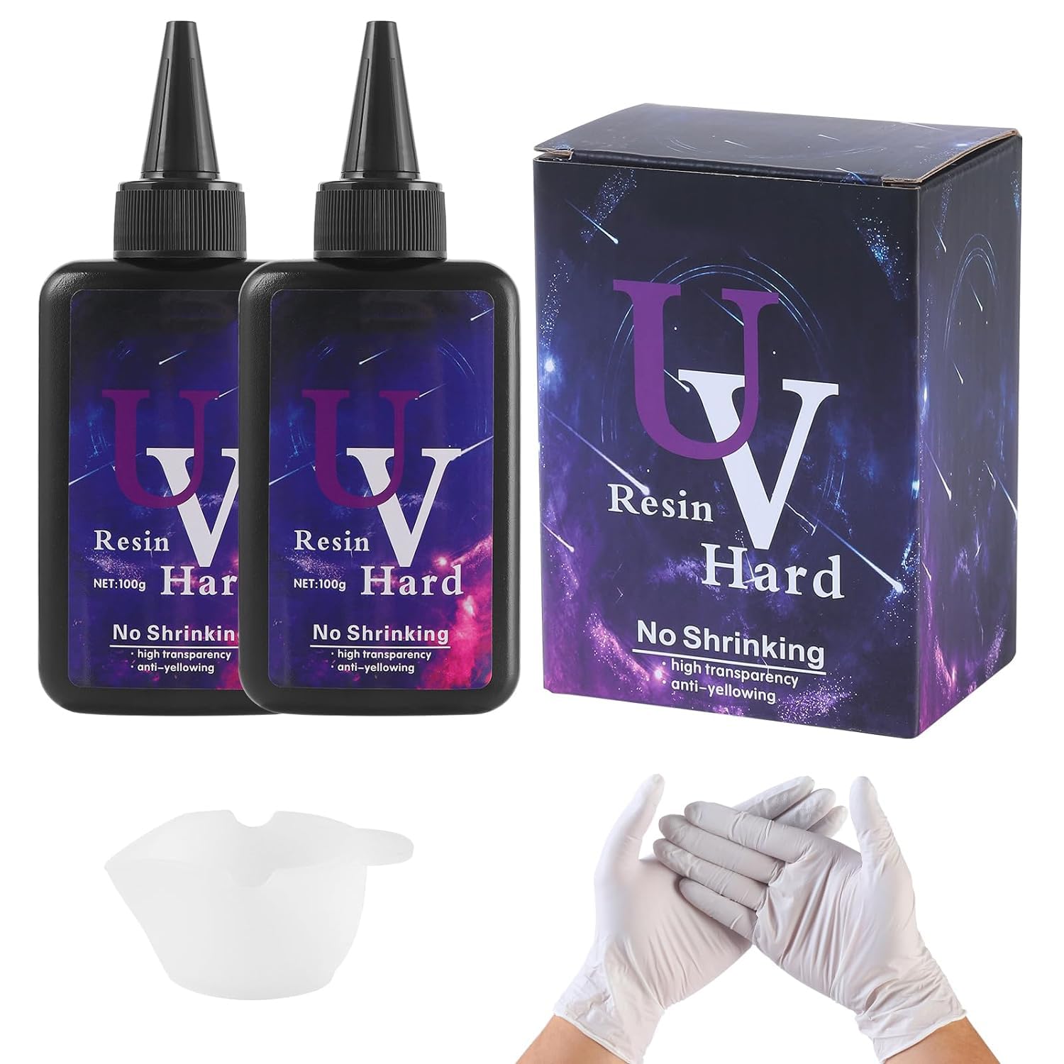 KASTWAVE 2PCS Crystal Clear Hard UV Resin High Gloss Ultraviolet Fast Curing UV Resin for DIY Jewelry Making Craft Decoration Casting & Coating Non Yellowing Low Odor(200g)