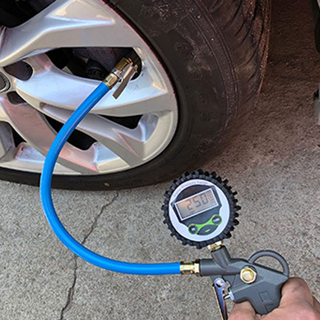 Manometr Manometr do opon samochodowych Miernik tarczowy Pistolet do pompowania pojazdu Samoblokujący uchwyt Inflator kompatybilny z Auto (zakres ciśnienia: wyświetlacz cyfrowy) (wyświetlacz cyfrowy