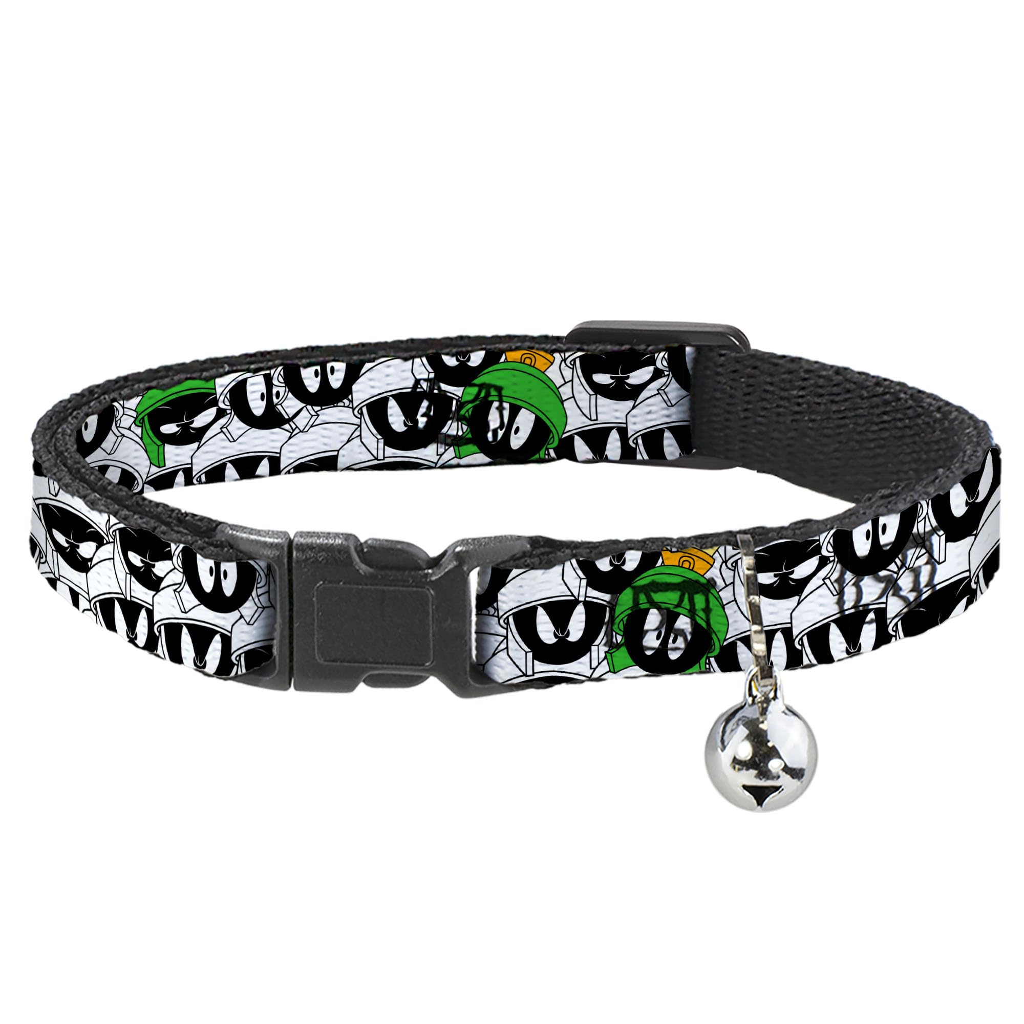 Buckle-Down Cat Collar Breakaway Marvin The Martian Expressions Stacked White Black Green Gold 8 to 12 Inches 0.5 Inch Wide