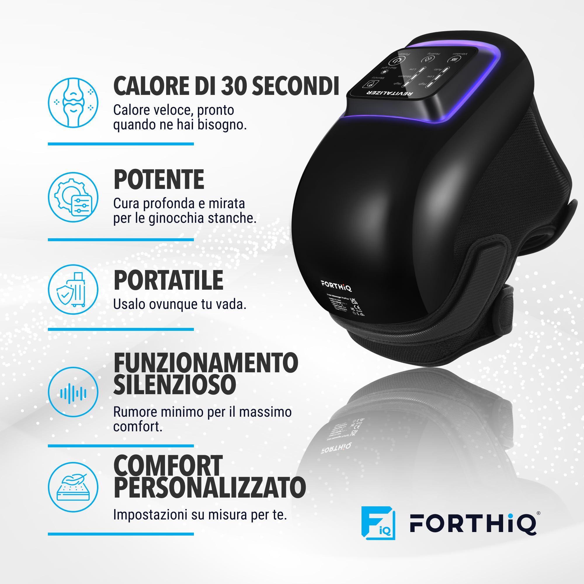 FORTHiQ Pro+ Ginocchiera per Artrosi Ginocchio - Massaggiatore - Sollievo dal Dolore e Supporto Quotidiano con Calore, Luce Rossa, Vibrazione, Senza Fili, Ricaricabile, con Memoria