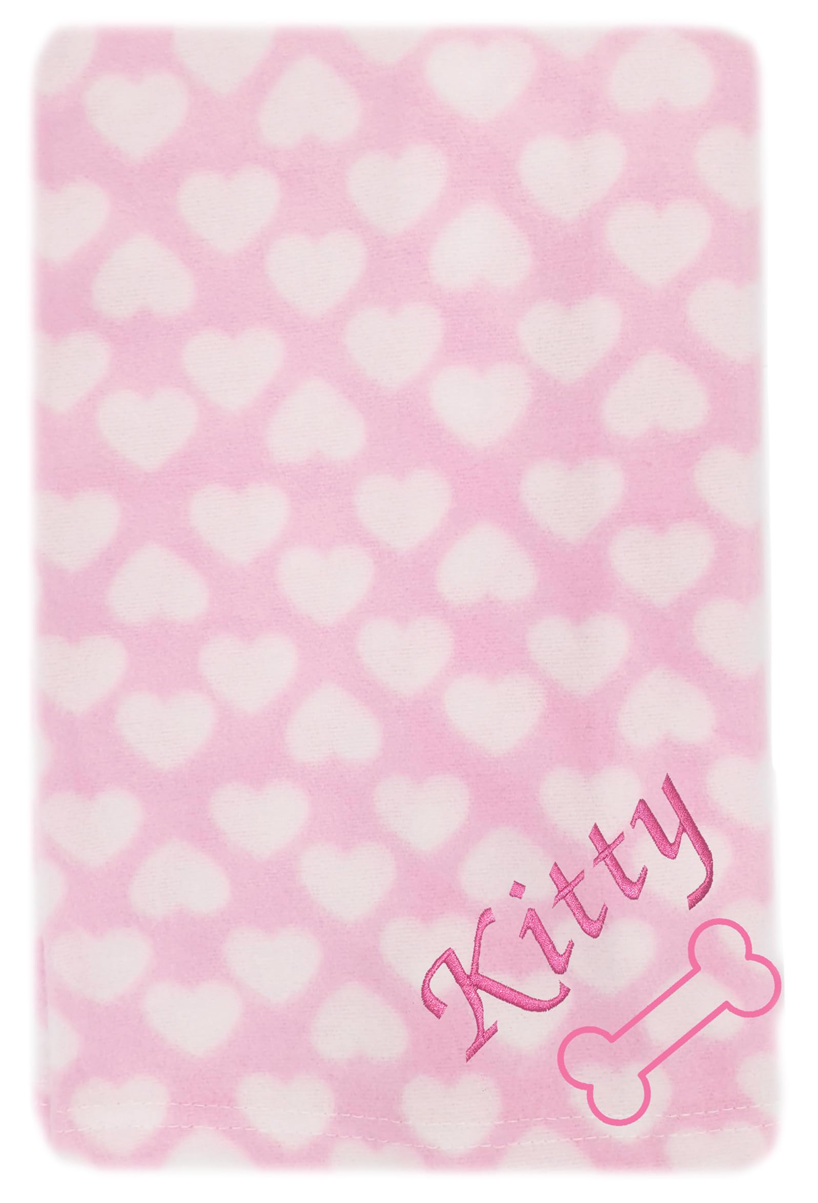 JJLC Personalised Pet Dog Puppy Blanket Cat Kitten Bed Fleece (Pink Heart - Bone)