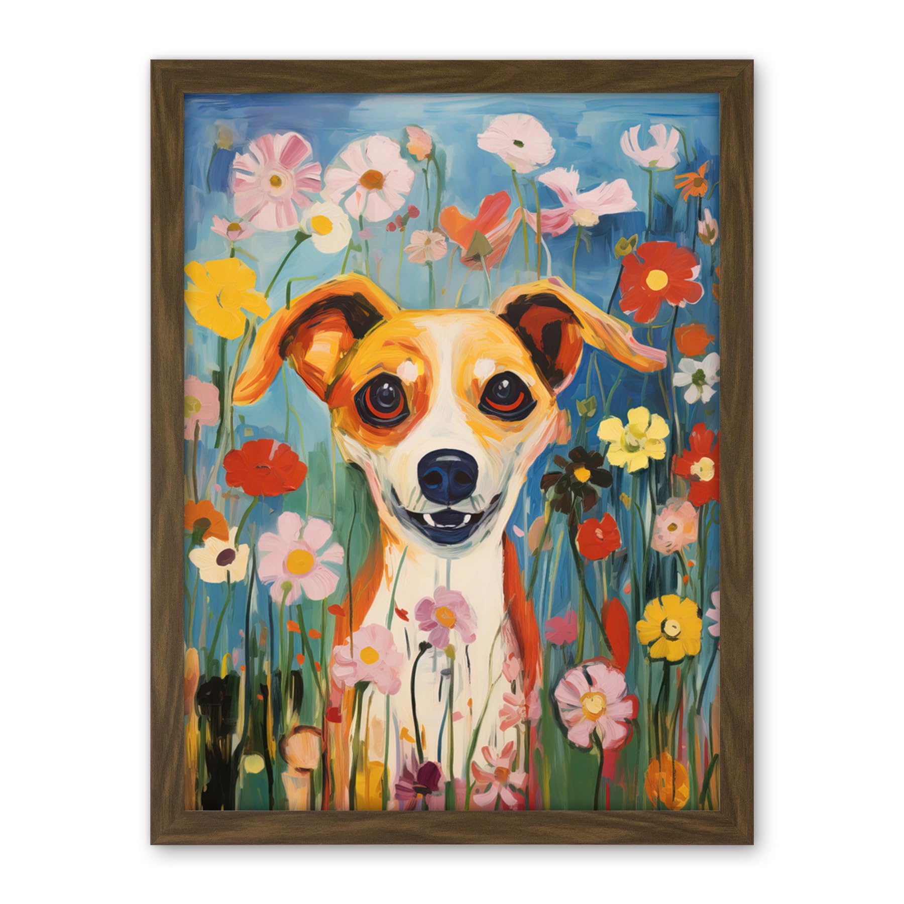Artery8 Chihuahua in the Wildflowers Artwork Colourful Meadow Dog Portrait Artwork Framed Wall Art Print 18X24 Inch