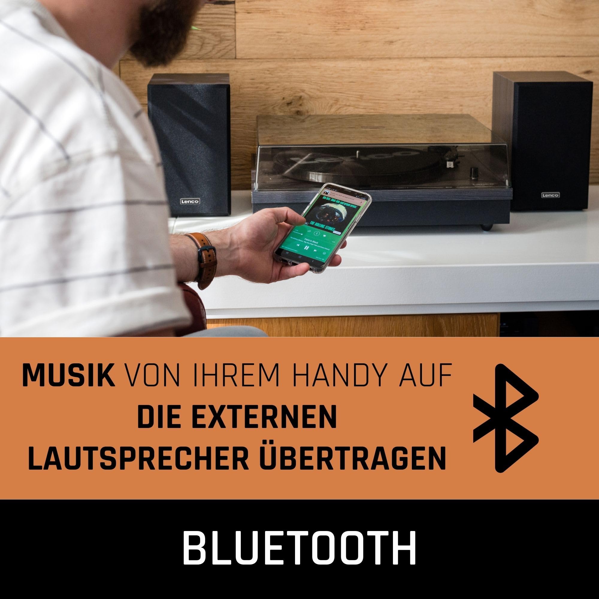 Lenco LS-300BK - Plattenspieler - Schallplattenspieler | LS-300 - Vinyl Player - Bluetooth - 2 x 10 W RMS - Riemenantrieb - Auto-Stopp - MDF-Gehäuse