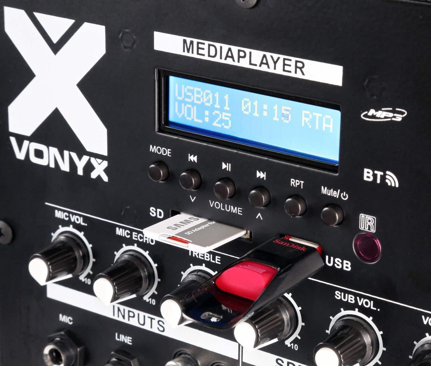 VONYX VX880BT - Système Triphonique avec Micro, Puissance de 750W, Idéal pour Les Soirées et Évènements, BT/MP3/SD/USB/AUX