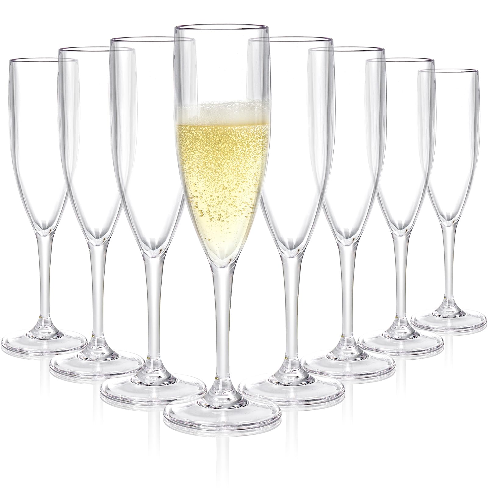 Elsjoy Lot de 8 flûtes à champagne en acrylique de 170 ml - Verres à champagne incassables - Gobelets à champagne réutilisables pour mariage, fête, bar