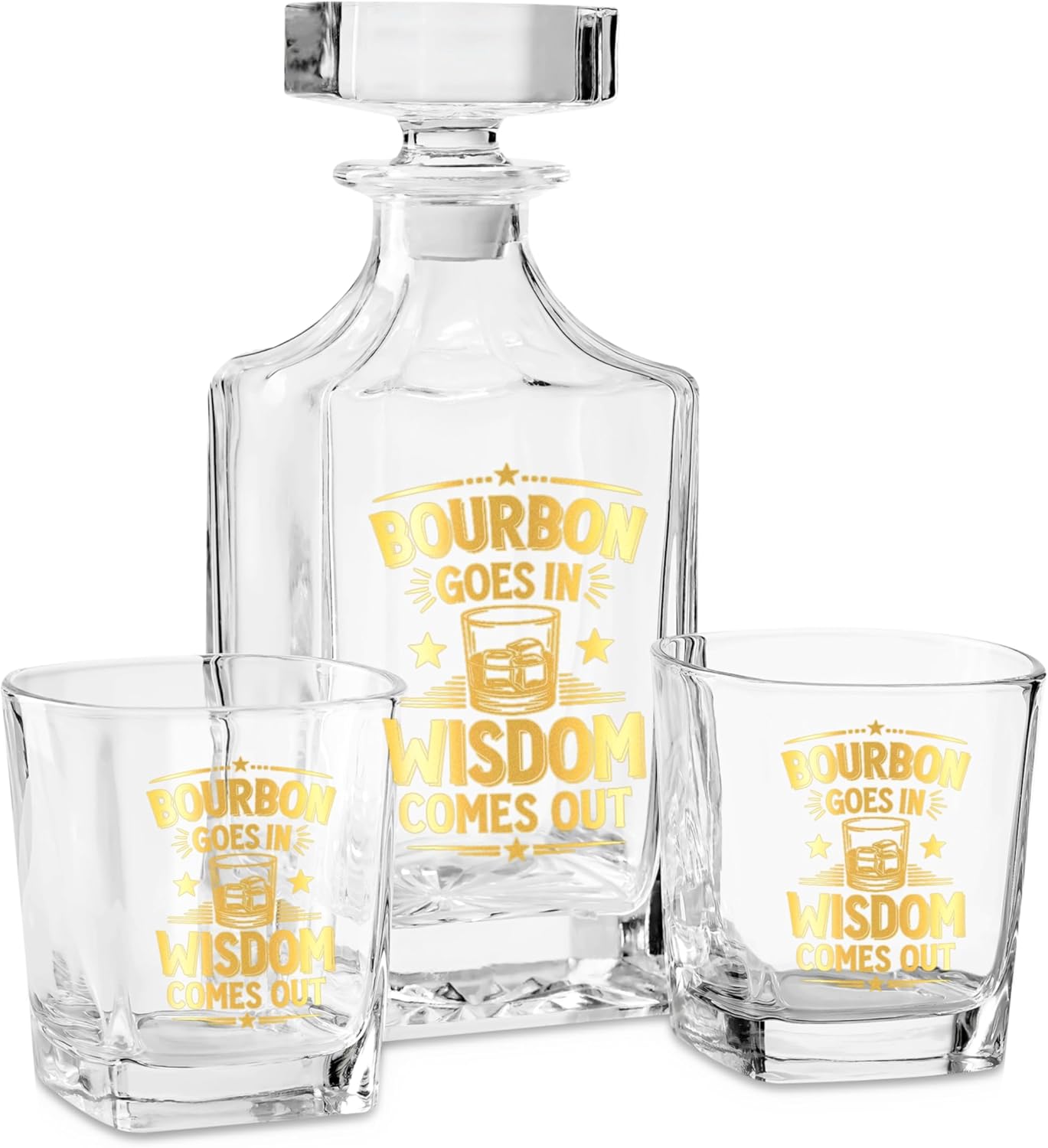 Onebttl Bourbon Gifts for Men, Bourbon Whiskey Decanter Set, Gifts for the Bourbon Lovers, 25oz/750ml Whiskey Bottle with Stopper and 2 Glasses for Liquor, Bourbon, Whiskey