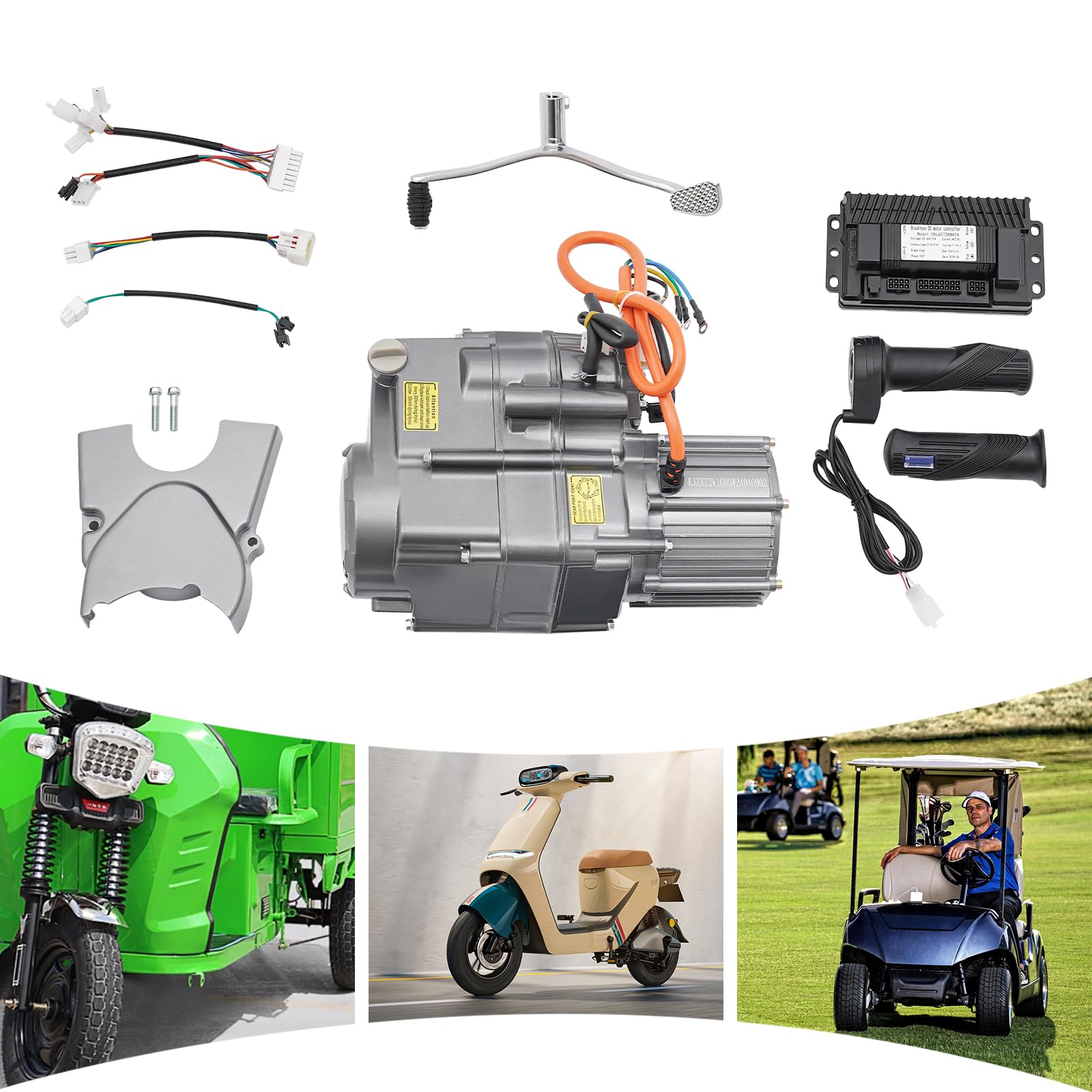 Kit motore elettrico da 1000 W, 72 V, per ATV Go-Kart, motore DC brushless con frizione auto a 4 marce e retromarcia, kit di conversione per veicoli elettrici, grigio