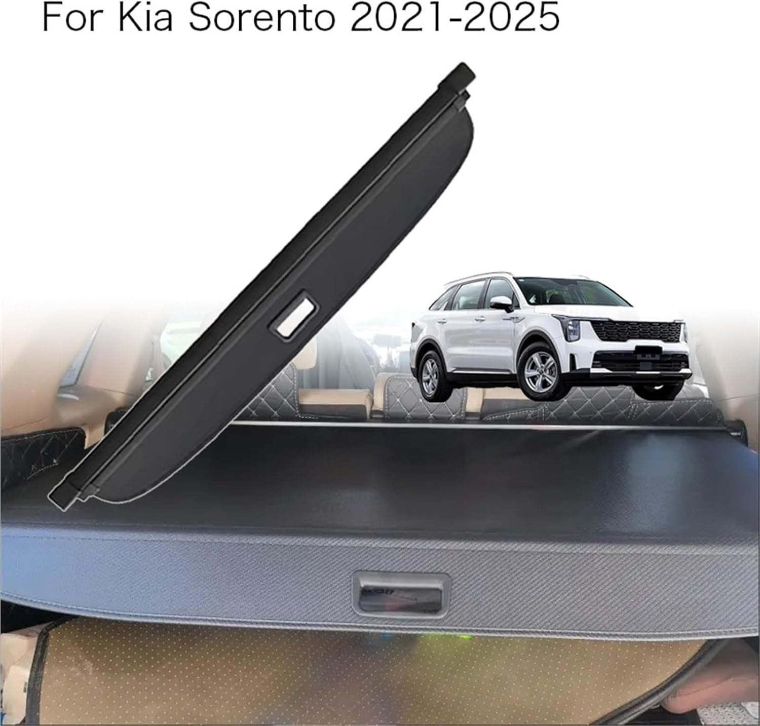 for Kia Sorento 2021-2025 Auto Trunk Curtain Organizer Cover Cargo Rear Rack Luggage Storage Waterproof Shield Shade(PU Leather)