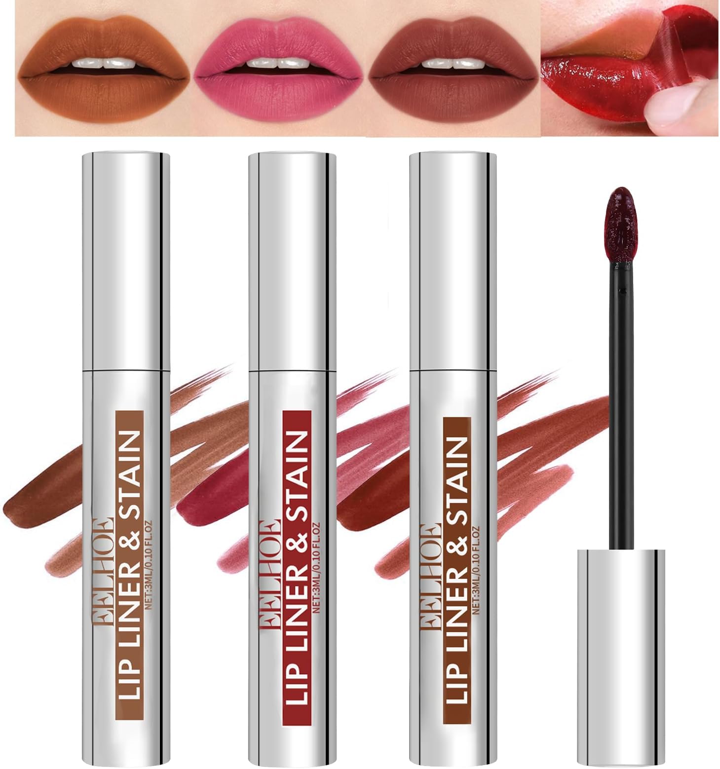 Peel Off Lip Stain Tattoo,3 Colors Removable Lip Liner Set,Long-Lasting,Waterproof,Highly Pigmented Matte Finish Peel Off Lip Liner Pencil Set (red, M)