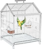 AideeGrowth 20.5 Inch Portable Bird Cage for Small Parrots & Canaries - Lightweight Travel Carrier with Panoramic View, White