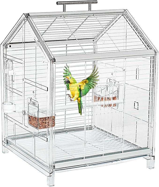 20.5 inch Small Bird Cage, Parrot Cage, Portable Bird Carrier, Travel Carrier Cage for Home, Outing, Pet Clinic, Temporary Placement, for Small Medium Birds(White)
