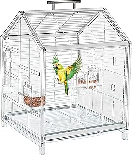 birdcages 20.5 inch Small Bird Cage, Parrot Cage, Portable Bird Carrier, Travel Carrier Cage for Home, Outing, Pet Clinic, Temporary Placement, for Small Medium Birds(White)