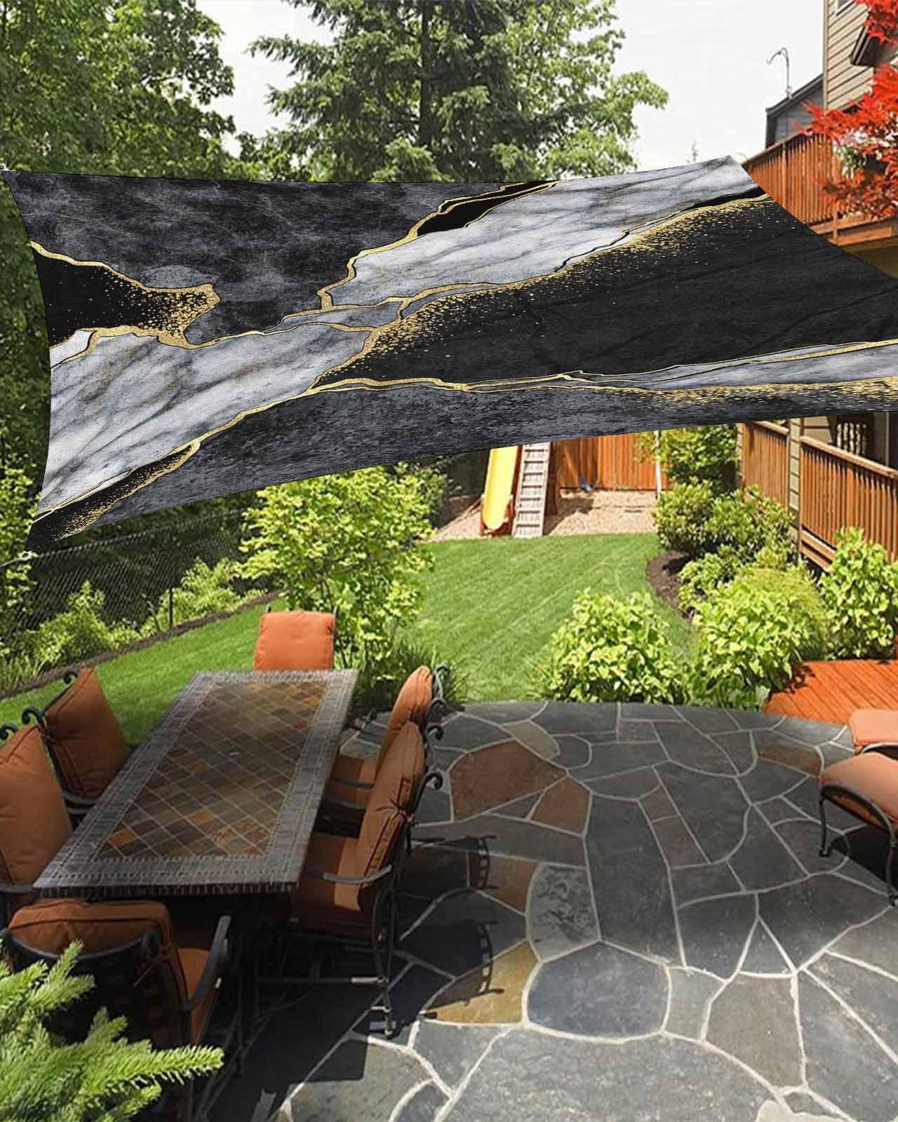 Boanket Sun Shade Sail 8' x 10', Black Marble Rectangular Waterproof Outdoor Sun Shades, Grey Ombre Modern Abstract Art Ink Painting Shade Cloth for Patio Deck Terrace Garden Lawns Beach Backyard