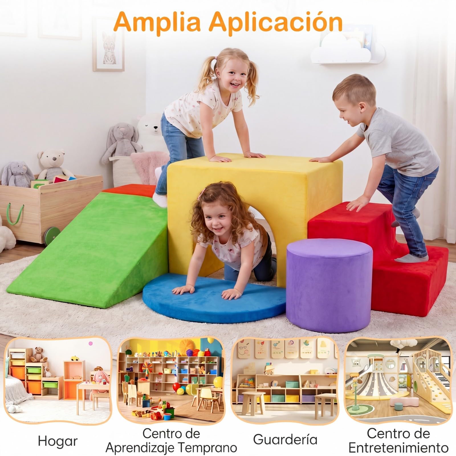 COSTWAY Juego de 6 Bloques de Espuma para Niños, Bloques Psicomotricidad Infantil de Espuma Suave con Fundas Lavables para Trepar y Gatear, Juguete Montessori para Niños de 3+ Años (Rojo)