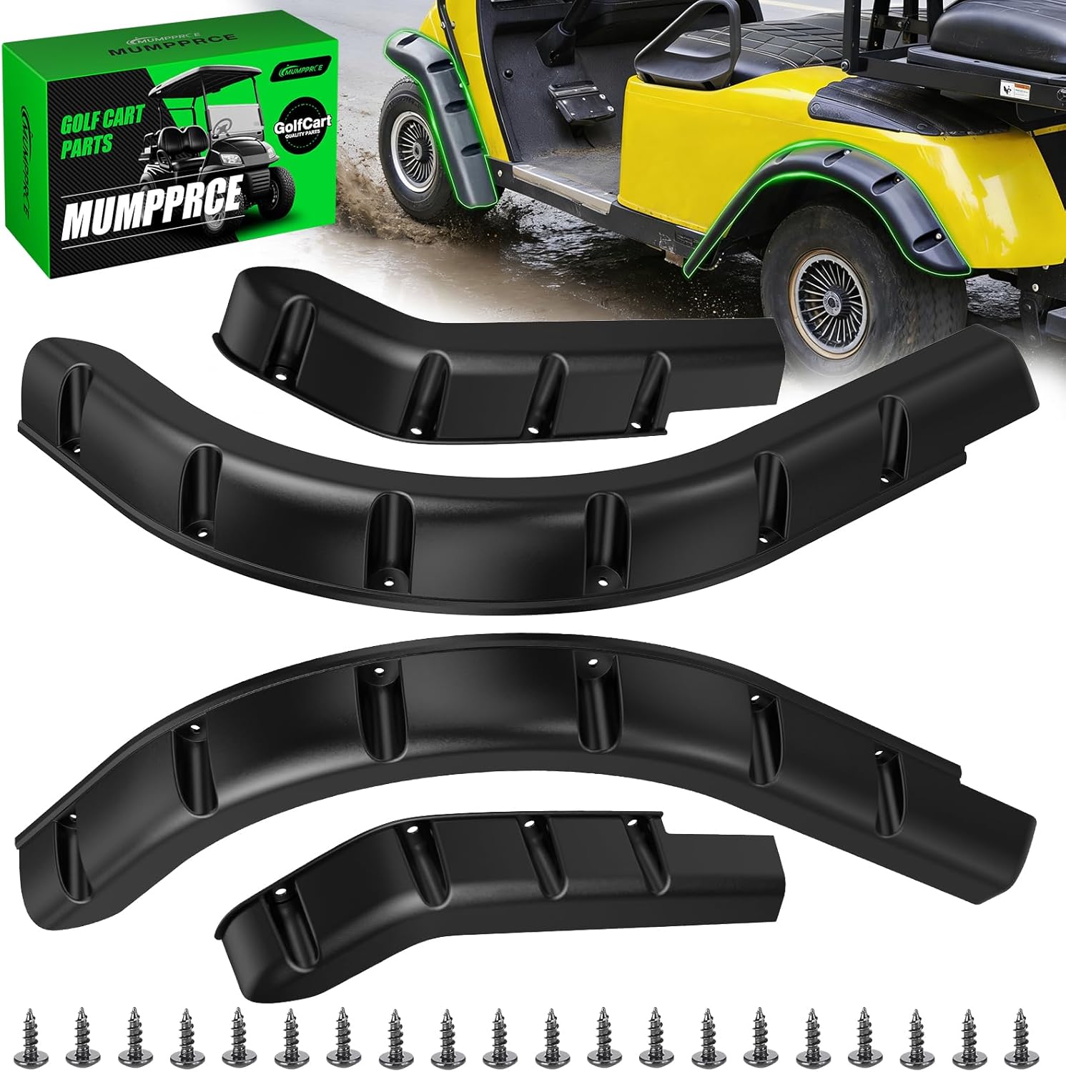 4PCS EZGO TXT Fender Flares, Golf Cart Front and Rear Fender Flares Compatible with 1994-2013 Gas & Electric EZGO Golf Carts, Premium PP Golf Cart Mud Guards with Self-Tapping Screws