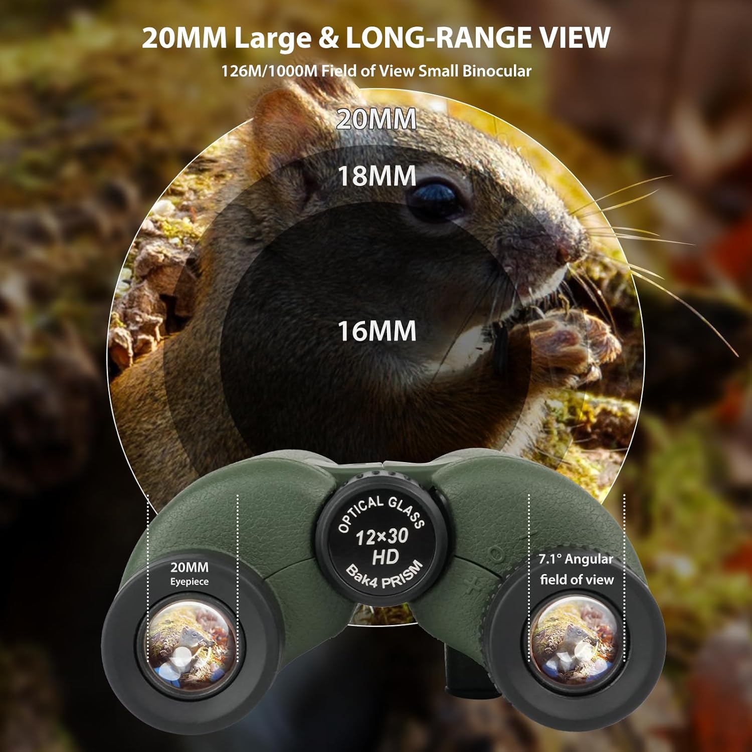 2026 New HD Small 12X30 Compact Binoculars with Phone Adapter BAK4 Prism FMC Lens, High Powered Small Lightweight Binoculars for Kids&Adults Bird Watching,Outdoor,Wildlife,Sports,Travel-Dark Green