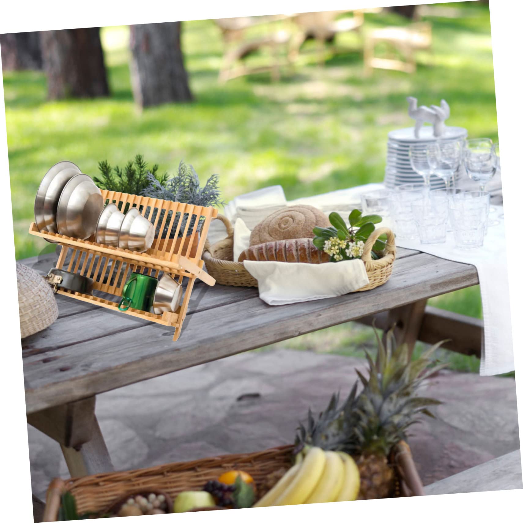Mikinona Faltbares Holzgeschirr Abtropfgestell für Camping mit Umweltfreundlichem Design Tragbar und Robust für Outdoor Aktivitäten Platzsparend und Praktisch