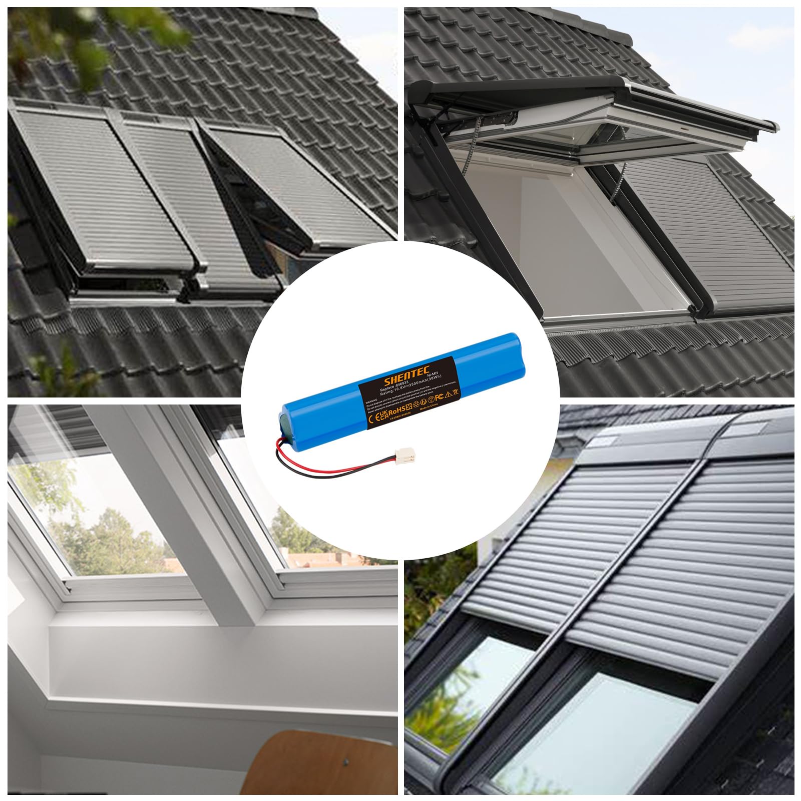 Shentec Ersatz Akku Rollläden Solar für Velux 946933 Akku mit Kabel und Stecker Ersatzakku für Velux Rollladen Antrieb, SSL Solar Rollladen, Solarrolladen, 846933 946930