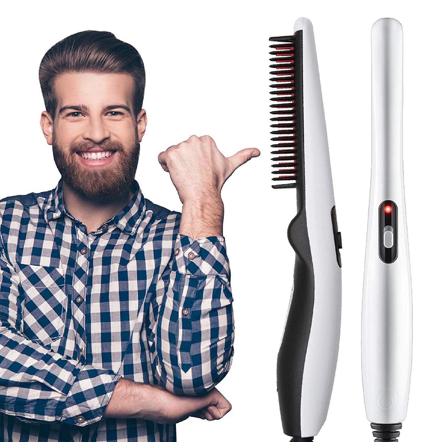 Portable Electric Straightener Beard and Hair Style Short Hair Straightening Heat Brush with Anti-Scald Feature for Men and Women (Hair Straightener)