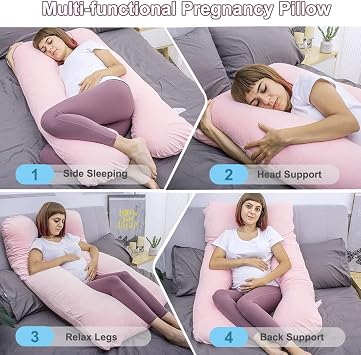 Pregnancy Pillow, U Shaped Full Body Pillow, Nursing, Support and Maternity Pillow for Pregnant Women with Removable Velour Cover (Pink)