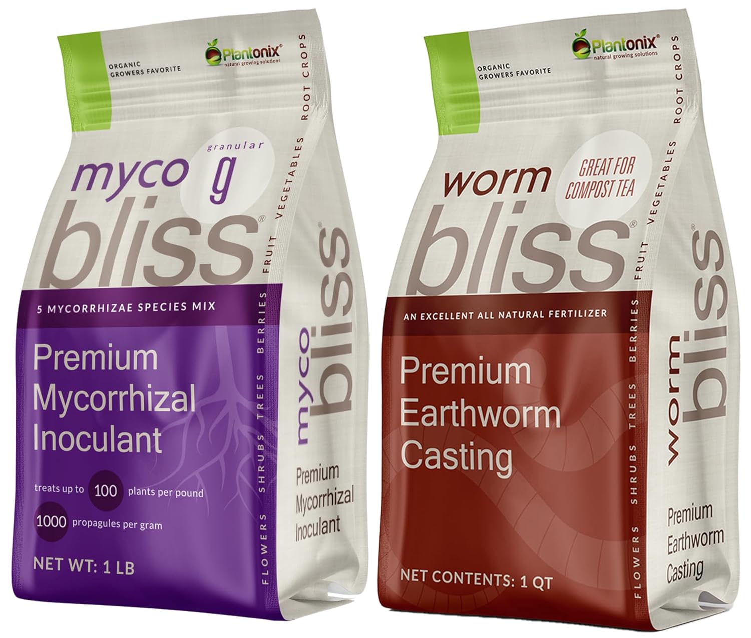 Worm Bliss (1 Qt) + Myco Bliss Granular (1lb) - Mycorrhizal Fungi Inoculant & Organic Worm Castings for Plants - Mycorrhizae for Plants - Earthworm Castings Organic Fertilizer - Mycorrhizal Inoculant