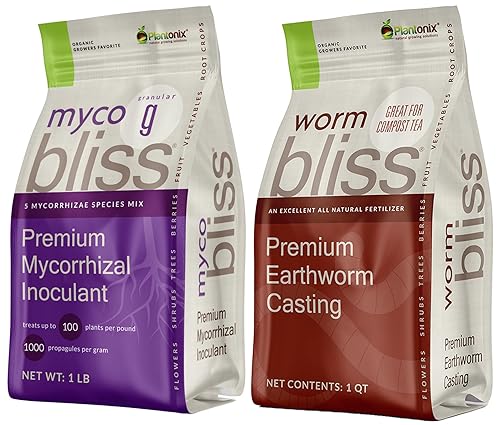 Worm Bliss (1 cuarto de galón) + Myco Bliss Granular (1 libra) - Inoculante de hongos micorrícicos y fundición de gusanos orgánicos para plantas -
