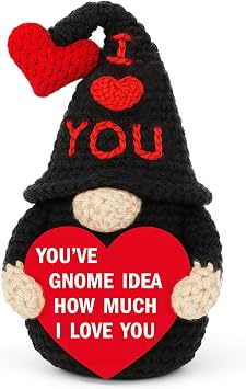 YEUYUQIU Romantic Gifts for Him Her, Handmade Crochet Gnome Decor, Sentimental Anniversary Birthday Presents for Husband Wife Boyfriend Girlfriend, Cute Valentines Day I Love You More Gift