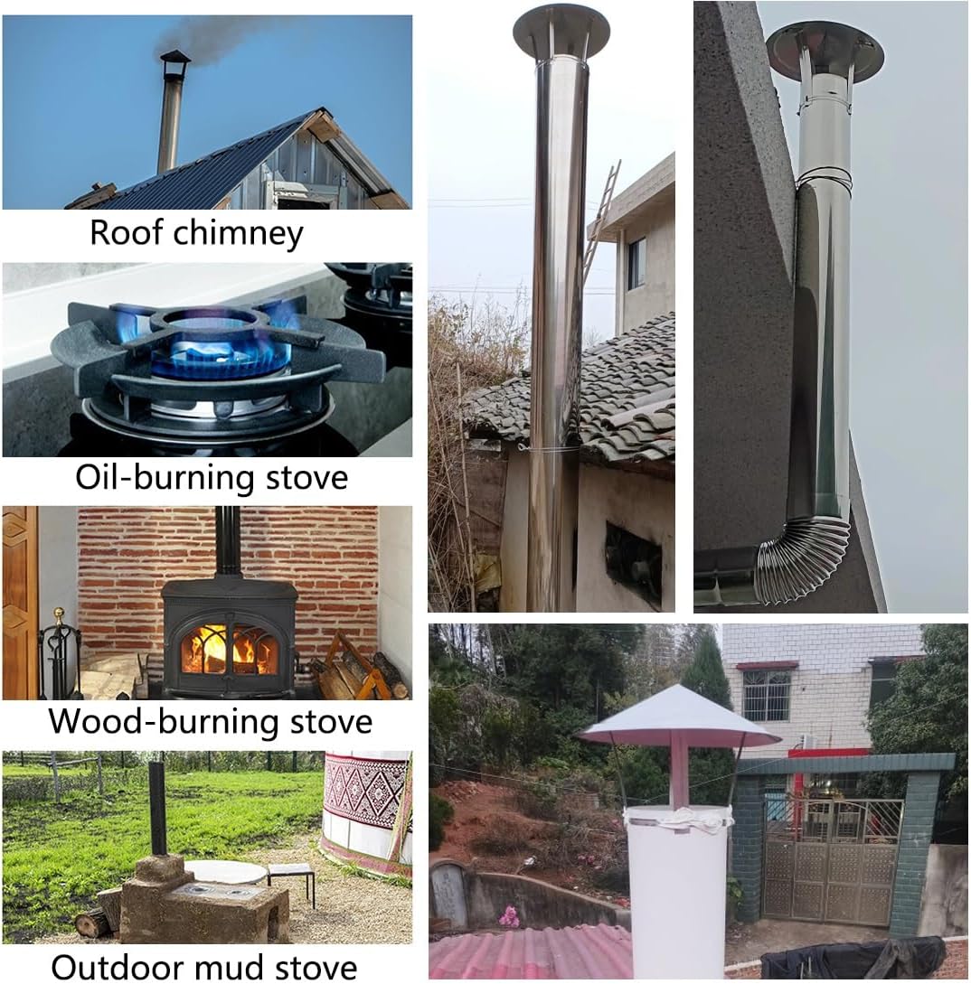 2 In-11.8 in Chimney Rain Caps, 201 Stainless Steel Stove Pipe Chimney Cover for Insulation, Outside Roof Vent Cap with Gloves, for Flat House Kitchen Attic(30 cm/11.8 in)